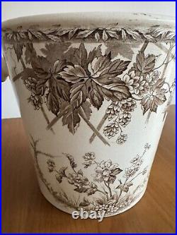 Burgess & Leigh Brown Transferware Antique English Slop Bucket 1800s Burslem