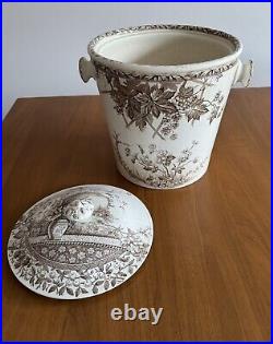 Burgess & Leigh Brown Transferware Antique English Slop Bucket 1800s Burslem