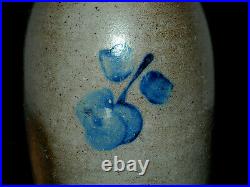 CHERRIES One Gallon HANDLED Blue Decorated Salt Glazed Stoneware Canner Ohio