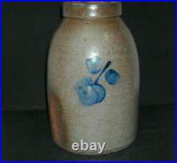 CHERRIES One Gallon HANDLED Blue Decorated Salt Glazed Stoneware Canner Ohio