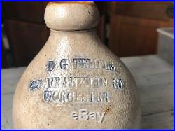C. 1850's Salt Glaze Stoneware D G TEMPLE 25 Franklin St Worcester Massachusetts