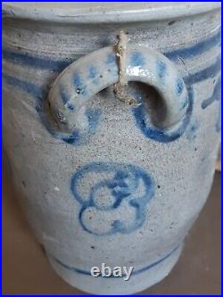 Ca 1830 Antique Stoneware Crock Storage Jar Cobalt Blue Flowers Pot Old Pottery