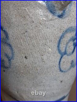 Ca 1830 Antique Stoneware Crock Storage Jar Cobalt Blue Flowers Pot Old Pottery