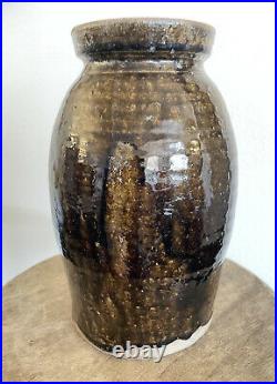 Catawba Valley Primitive Stoneware Canning Jar Green 19th C Green Brown MINT