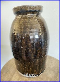 Catawba Valley Primitive Stoneware Canning Jar Green 19th C Green Brown MINT