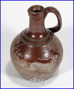 Charles Graham stoneware pottery rare salt glazed acid etched hunting scene jug