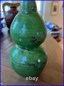 Chinese Antique Stoneware Green Gourd Vase Possibly Shiwan (Shekwan) Ware