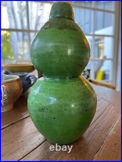 Chinese Antique Stoneware Green Gourd Vase Possibly Shiwan (Shekwan) Ware