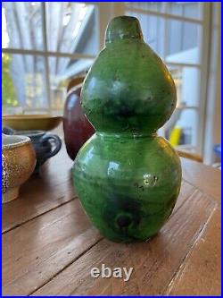 Chinese Antique Stoneware Green Gourd Vase Possibly Shiwan (Shekwan) Ware