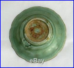 Chinese Ming Pottery Dish Longquan Celadon Stoneware Floral c. 14th-17thC / 5.5