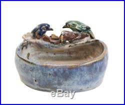 Chinese Shiwan Pottery Stoneware Guang Jun Glaze Low Bowl, with perched birds