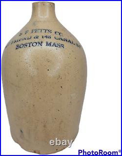 Crock Antique 19th Century Stoneware S. F. Petts Co. Boston Mass. 11.5 Tall x 7