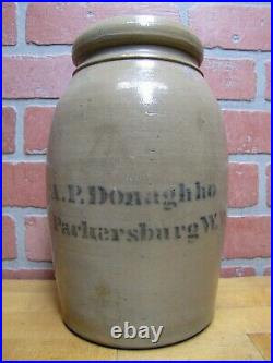 DONAGHHO PARKERSBURG W V Antique Stoneware Pottery Jar Crock Blue Gray