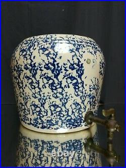 DREAMY! Antique 2 Gal. Stoneware Water Cooler SPONGEWARE Crock Cobalt Blue