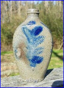Decorated stoneware Flask Cobalt Blue Tobacco plant 1850 James river Virginia