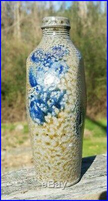 Decorated stoneware Flask Cobalt Blue Tobacco plant 1850 James river Virginia