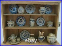 Dollhouse Hutch with Jane Graber Blue Stoneware Pottery 112 scale 23 pieces