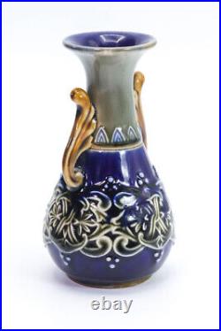 Doulton Lambeth England 9105 Vase Glossy Blue Miniature Ceramics Stoneware