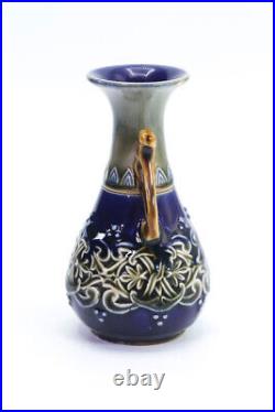 Doulton Lambeth England 9105 Vase Glossy Blue Miniature Ceramics Stoneware