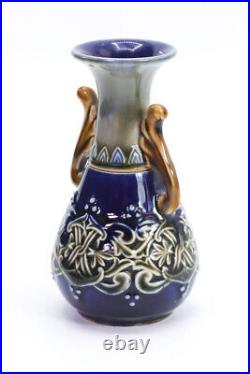 Doulton Lambeth England 9105 Vase Glossy Blue Miniature Ceramics Stoneware