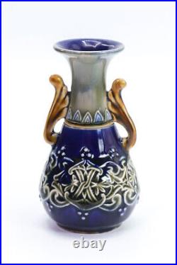 Doulton Lambeth England 9105 Vase Glossy Blue Miniature Ceramics Stoneware