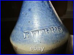 EZRA FERRIS Antique Stoneware Beer Bottle Cobalt Blue Shoulder & Top c. 1860s