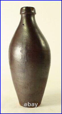 = Ea. 1800's Stoneware Flask Pumpkin Seed Shape Brown Salt or Tin Glaze, RARE