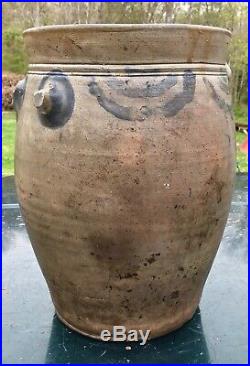 Early 1800's Ovoid Brushed Cobalt Stoneware Jar attr. Crolius Family Pottery