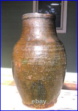 Early 1800s Redware Pitcher Green Glaze North Carolina Or Georgia Not Stoneware