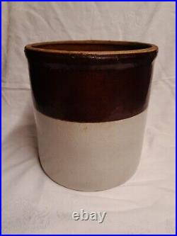 Early 1900's 2 Gallon Brown & White Stoneware Crock Very Nice