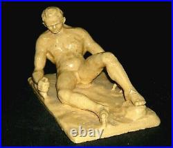 Early (1920 -1945) Yellow Ware Figural Reclining Man Stoneware Erotica