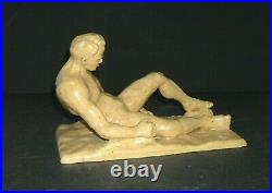 Early (1920 -1945) Yellow Ware Figural Reclining Man Stoneware Erotica