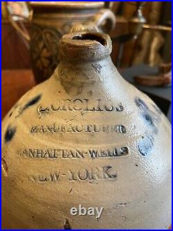 Early 19th Century Signed And Decorated C. Crolius Ovoid Stoneware Jug
