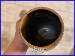 Early 19th Century Stoneware Tavern Mug w Incised Blue Bands & Brown Interior NY