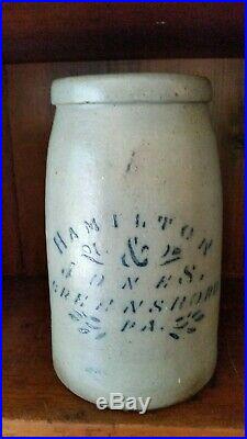 Early Antique Stenciled Hamilton & Jones Stoneware Crock Jar. Aafa