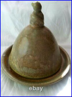 Early Antique Stoneware Bird Figural Top Cover Butter Cheese Dish Earthenware