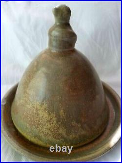 Early Antique Stoneware Bird Figural Top Cover Butter Cheese Dish Earthenware
