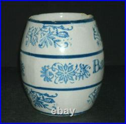 Early Blue & White Stenciled Wildflower Barley Canister Jar Stoneware
