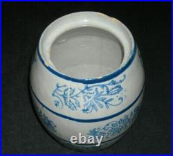 Early Blue & White Stenciled Wildflower Barley Canister Jar Stoneware