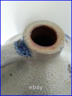Early Squat Shaped Ovoid Stoneware Jug with Floral Cobalt Blue Decoration