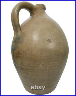 Early-mid 19th C American Antique 1 Gal Ovoid Slt Glzd/hndld Dec Stoneware Jug
