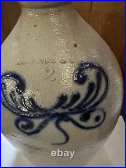 Edmands & Co Charlestown Ma Stoneware Gallon Jug Cobalt Decoration