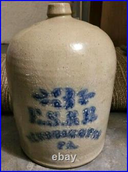 Elverson, Sherwood, and Barker (ES&B) 3 Gallon Salt Glaze Stoneware Jug