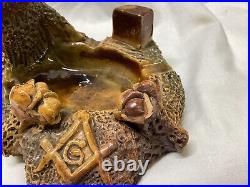 Estate Found Antique Redware Sewer Tile Ashtray with Masonic Emblem & Pig