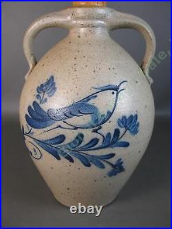 Ethan Allen Rowe Pottery Works Salt Glaze Stoneware Cobalt Blue Bird Lamp 13 NR