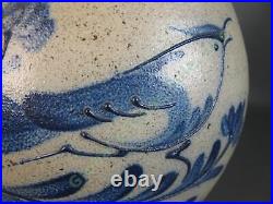 Ethan Allen Rowe Pottery Works Salt Glaze Stoneware Cobalt Blue Bird Lamp 13 NR