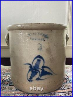 Excellent Antique West Troy Pottery NY 2G Salt Glaze Stoneware Crock Cobalt Blue