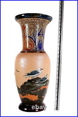 Exhibition Doulton Lambeth Pate Sur Pate Seagulls Vase By Florence Lucy Barlow