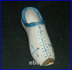 FOLK ART WHIMSY 5 1/4 ILL/OH Blue Decorated Stoneware Shoe Slipper