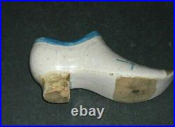FOLK ART WHIMSY 5 1/4 ILL/OH Blue Decorated Stoneware Shoe Slipper